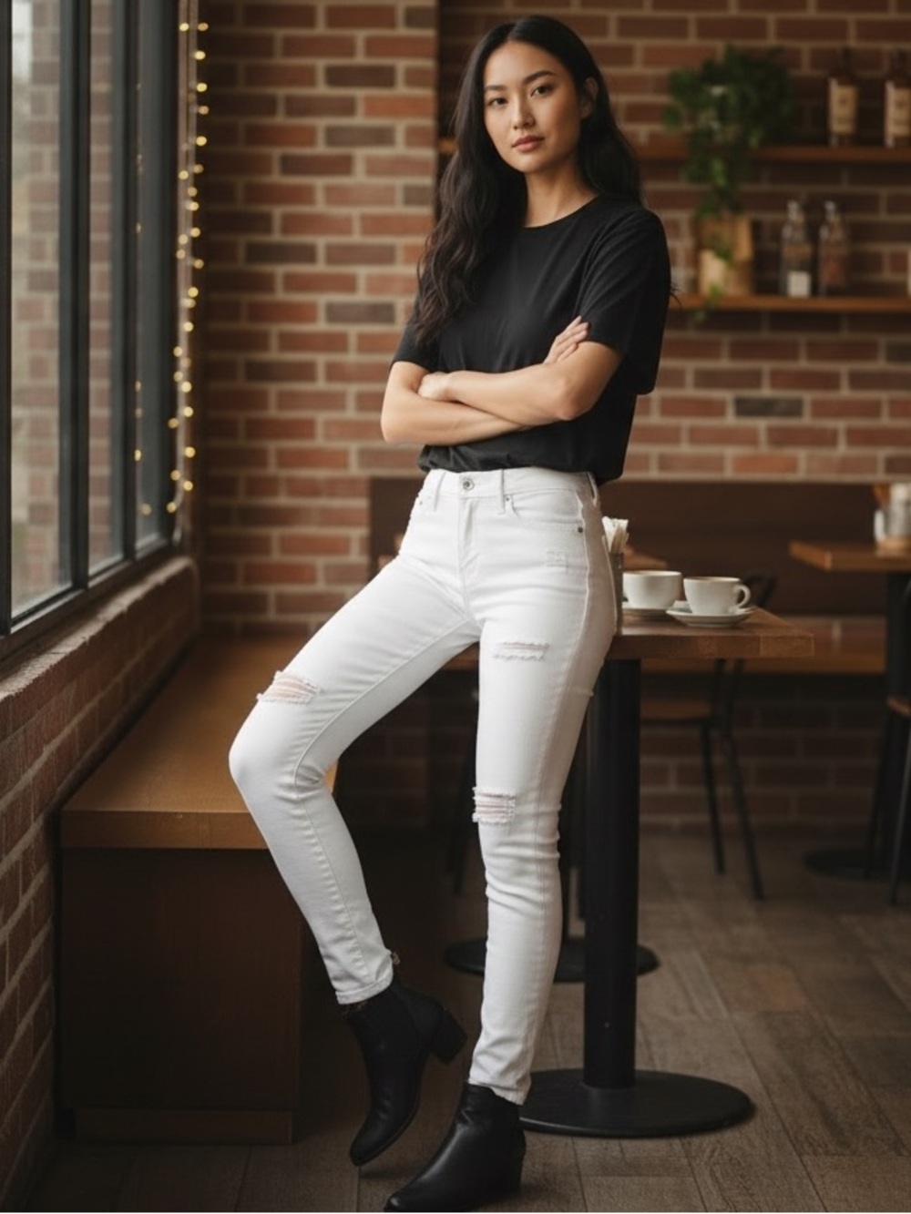 FRAME White Denim Distressed Skinny Jeans Size 26
